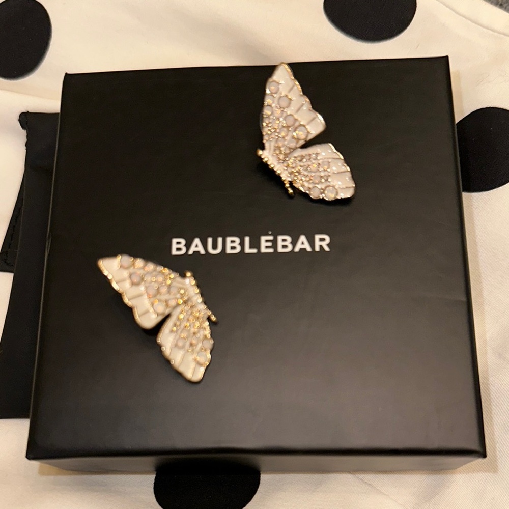 BaubleBar Gold and White Butterfly Earrings